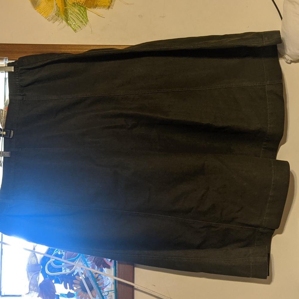 Roaman's Army Green Long Modest Denim Skirt Side Elastic on Waist No Slits 28 W - Picture 11 of 12